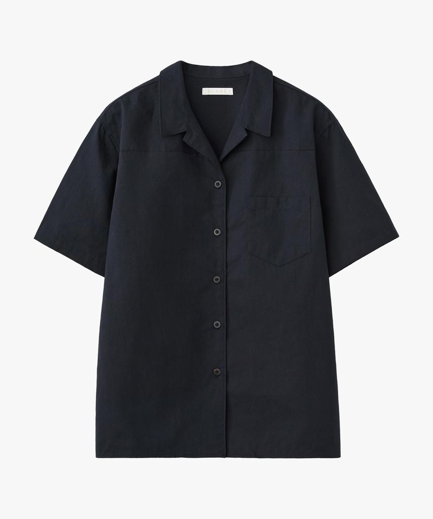 SUARE WOMEN Linen Cotton Open Collar Shirt - Navy
