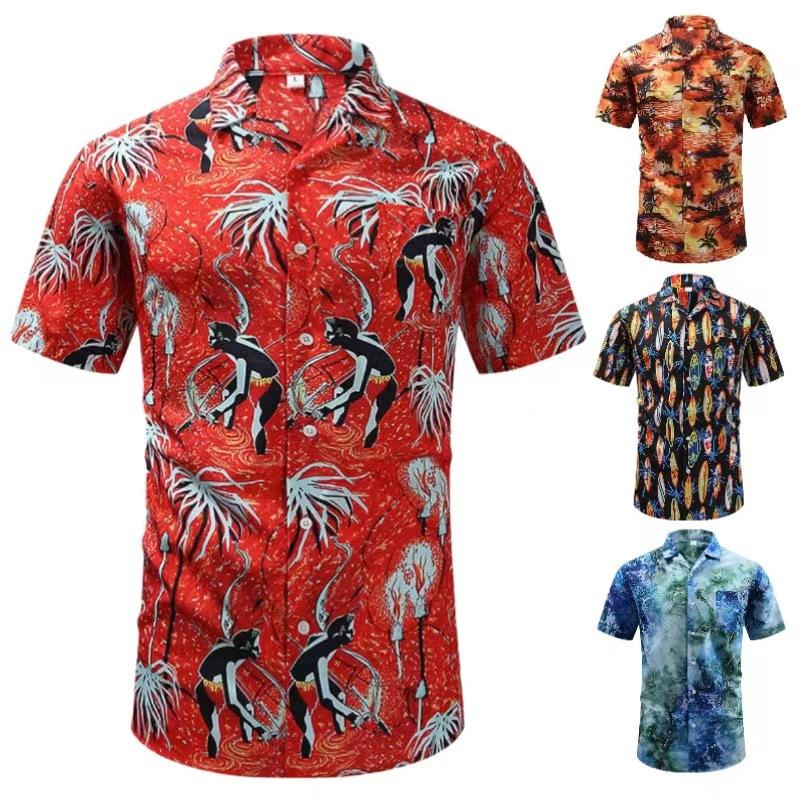 

Рубашки с короткими рукавами с гавайским принтом. Летние рубашки для мужчин. Пляжные мужские рубашки.