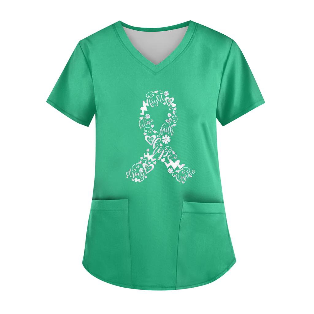 Women's V-Neck Short-Sleeve Pocketed Top With Side Slit