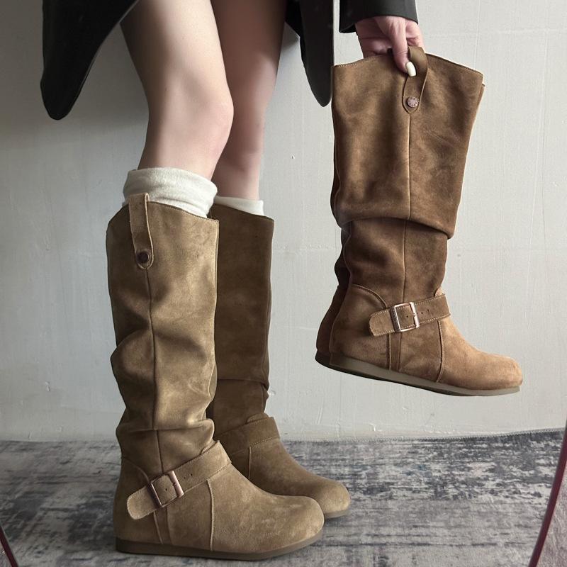 Thick-soled inner height-increasing velvet boots for women's 2025 autumn and winter new models, but two knee-wearing knight boots, thin stacking boots