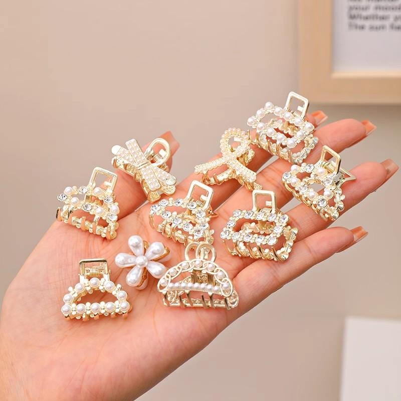 6/8/10 pièces/ensemble Petites perles strass Géométrique Métal Pinces à cheveux Pour femmes Filles Douces Mini pinces à cheveux Épingles à cheveux Accessoires pour cheveux
