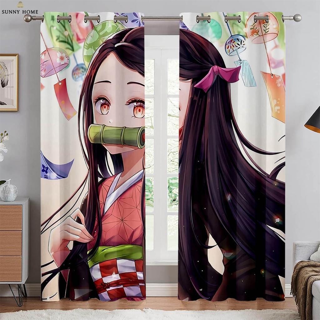 Hot-Blooded Anime Cartoon Style Print Print Window Curtains Black Silk Light Blocking Window Curtains Bedroom Space Living Space Study Kitchen