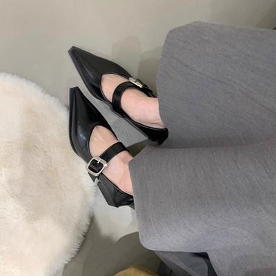 British Style Pointed Mary Jane Single Shoes Women's 2025 Spring and Summer New Korean Version Fashion Retro Light Mouth Thick Heel Small Leather Sho