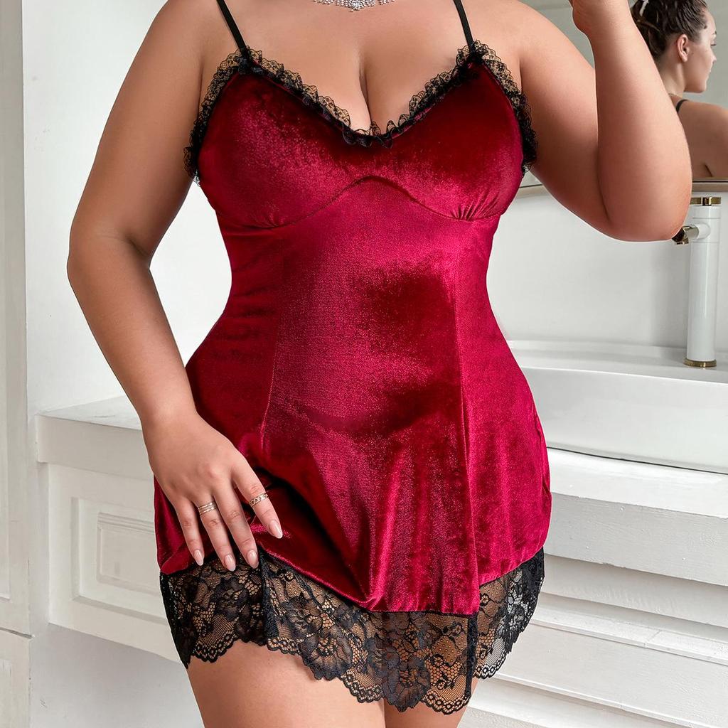 Samt Übergröße Sexy Dessous Set: Verführung Nachthemd & String