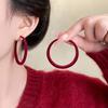 Ankola Red Flocked Big Earrings Autumn and Winter Square Face Earrings 2025 Plain Ring Earrings