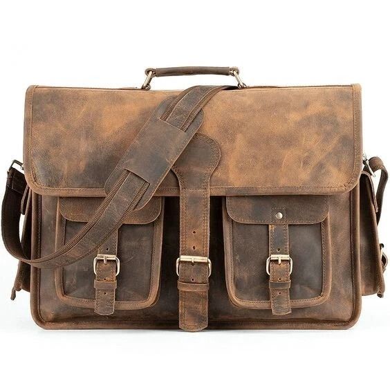 Vintage Bag Laptop Buffalo Leather Messenger Satchel Genuine Briefcase