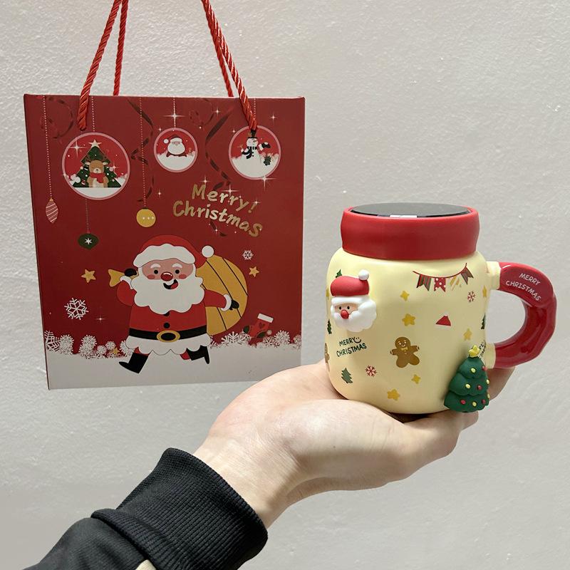 Diy Magnetic Christmas Mug With Lid Spoon Cute Ceramic Water Cup Girls High Value Cartoon Office Couple