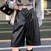 Autumn and Winter High Waist PU Leather Shorts Women Street Solid  Loose Casual Women's Wide Leg Shorts Fashion Slim Black Simple Short Pants 25931