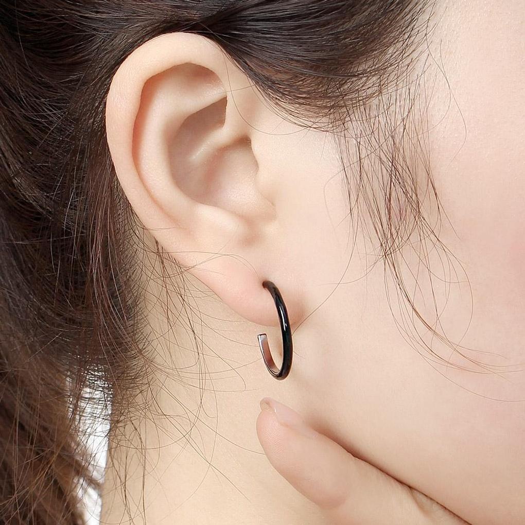 925 Silver Platinum Plated Chic Black Ring Earrings