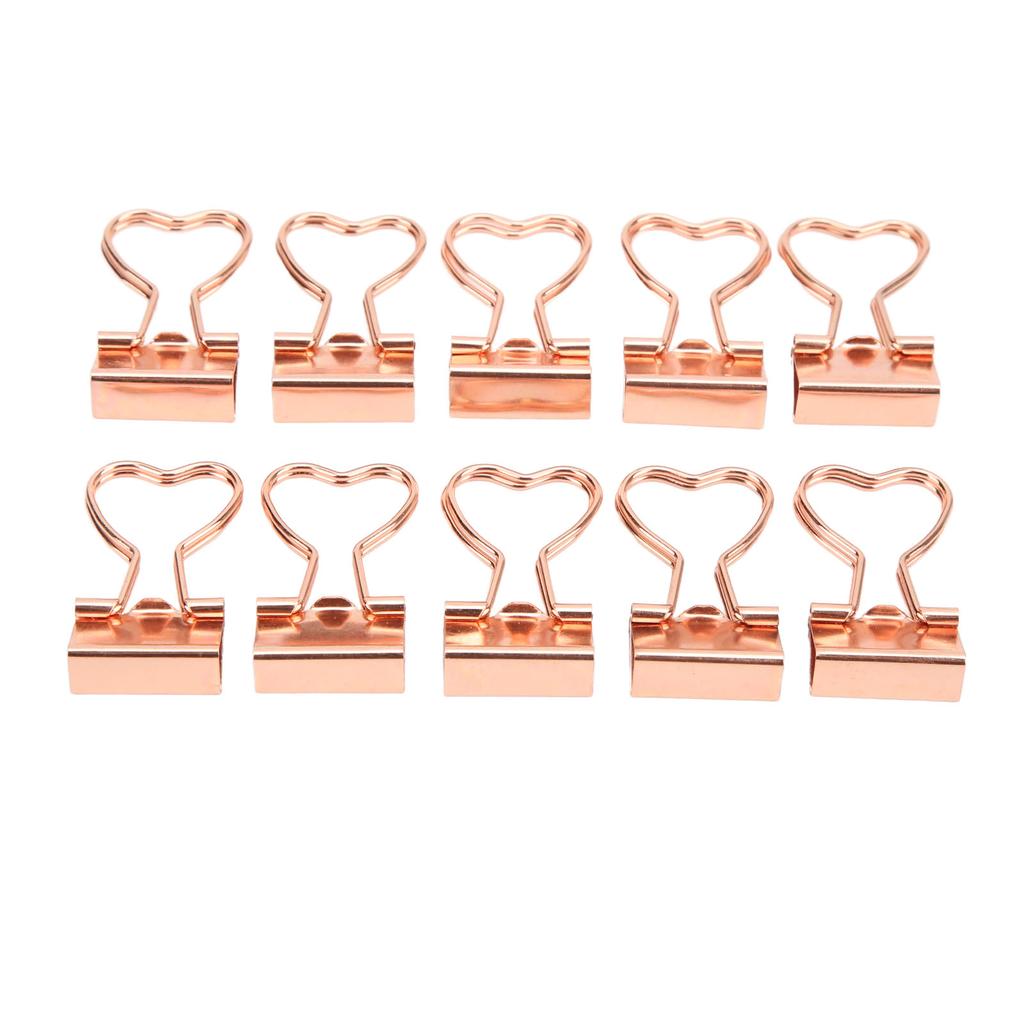 10Pcs Binder Clips Love Shape Rose Gold Clamping Force Tight Manganese Steel Sheet Material Paper Clips