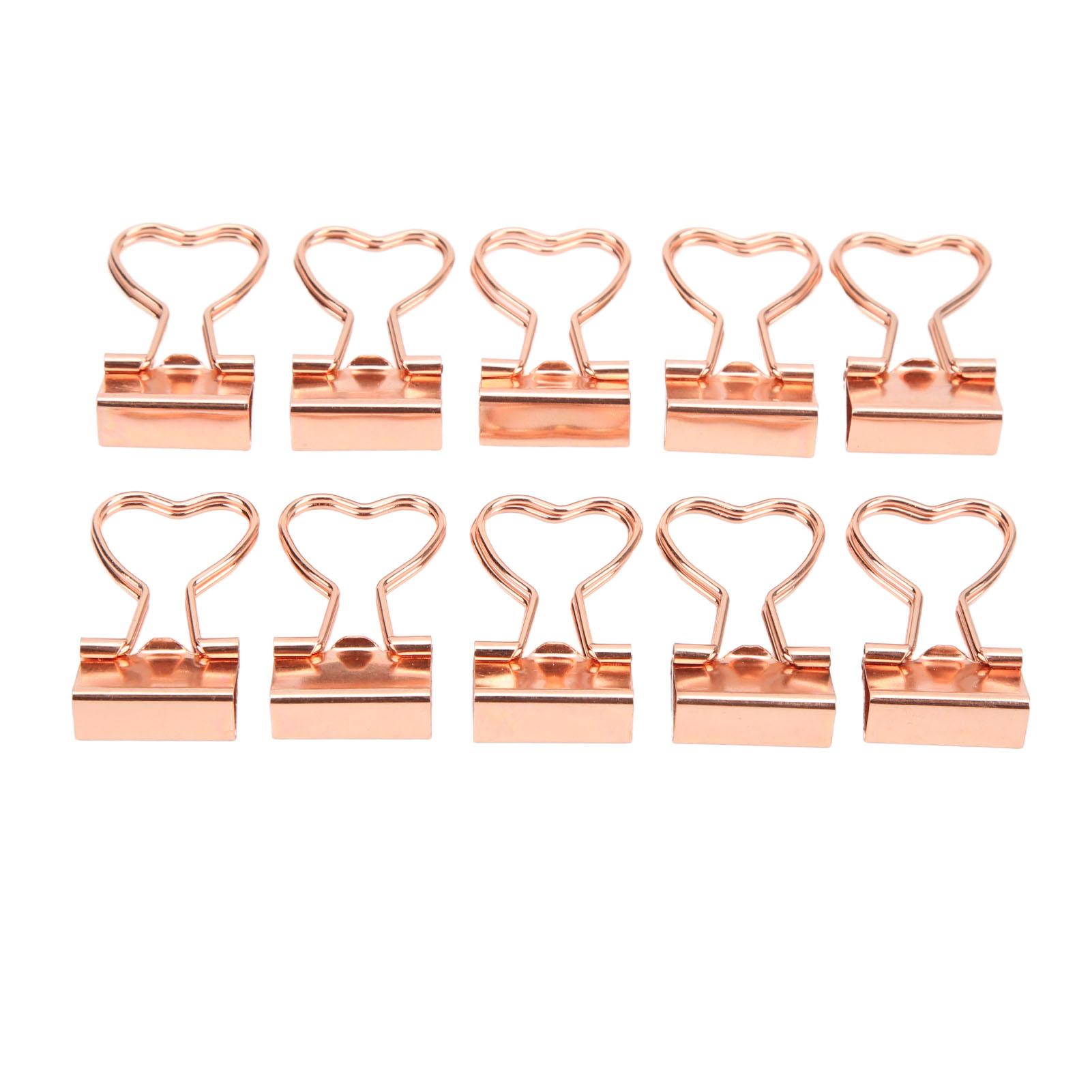 

10Pcs Binder Clips Love Shape Rose Gold Clamping Force Tight Manganese Steel Sheet Material Paper Clips