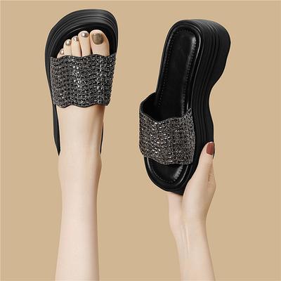 Zapatos de verano de suela plana de un solo color, zapatos de moda con pedrería, zapatos nuevos para mujer del año, zapatillas de moda con plataforma, zapatillas universales para las cuatro estaciones