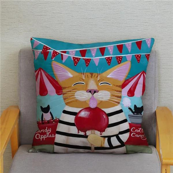 Cartoon Cycling Cat Print Cushion Cover Super Soft Pillowcase 45x45  Home Decor