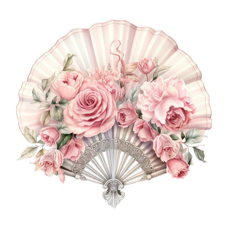 

Креативный цветочный складной веер настенная наклейка новый китайский стиль спальня декор изголовье кабинет фон самоклеящаяся съемная художественная наклейка 30x30CM розовый