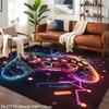 Flannel Printed Gaming Controller Rug Neon LED Design Soft Fleece Floor Mat Living Room Carpet Gamer Decor Tech Theme Rugs