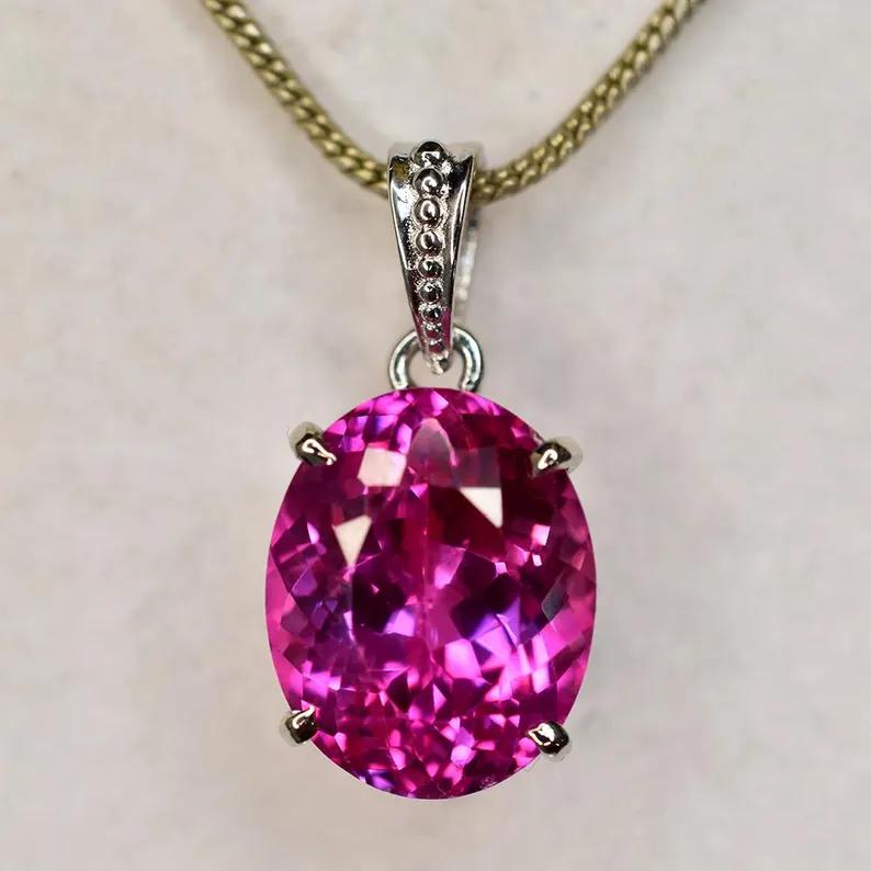 Natural Purple Sapphire Pendant 30 ct Oval Cut 925 Sterling Silver September Birthday Birthstone