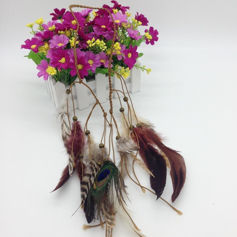 Haarschmuck Damen Hippie Verstellbarer Kopfschmuck Boho Pfauenfeder Haarband Stirnband