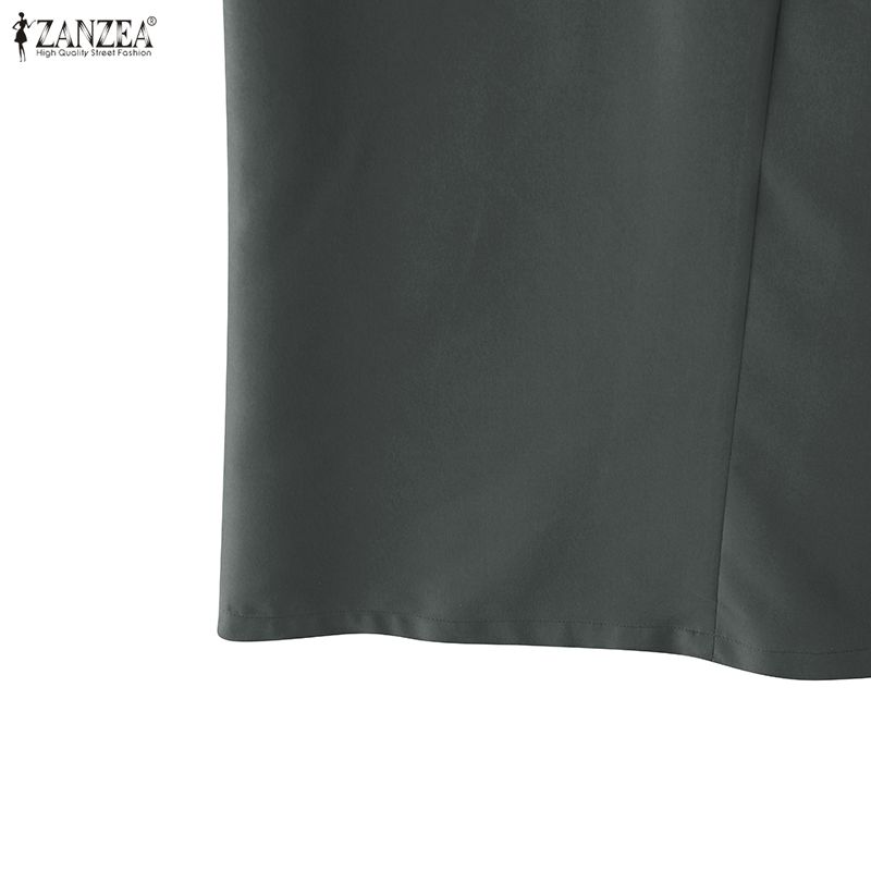 ZANZEA Womens Splice Turn Down Collar Casual Short Sleeve Dress