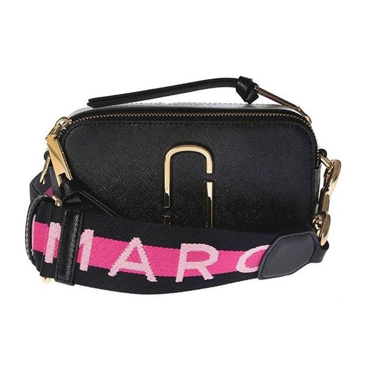 Marc Jacobs Logo Wide Strap Zipper Leather Crossbody Bag Women bags Black M0014146-002