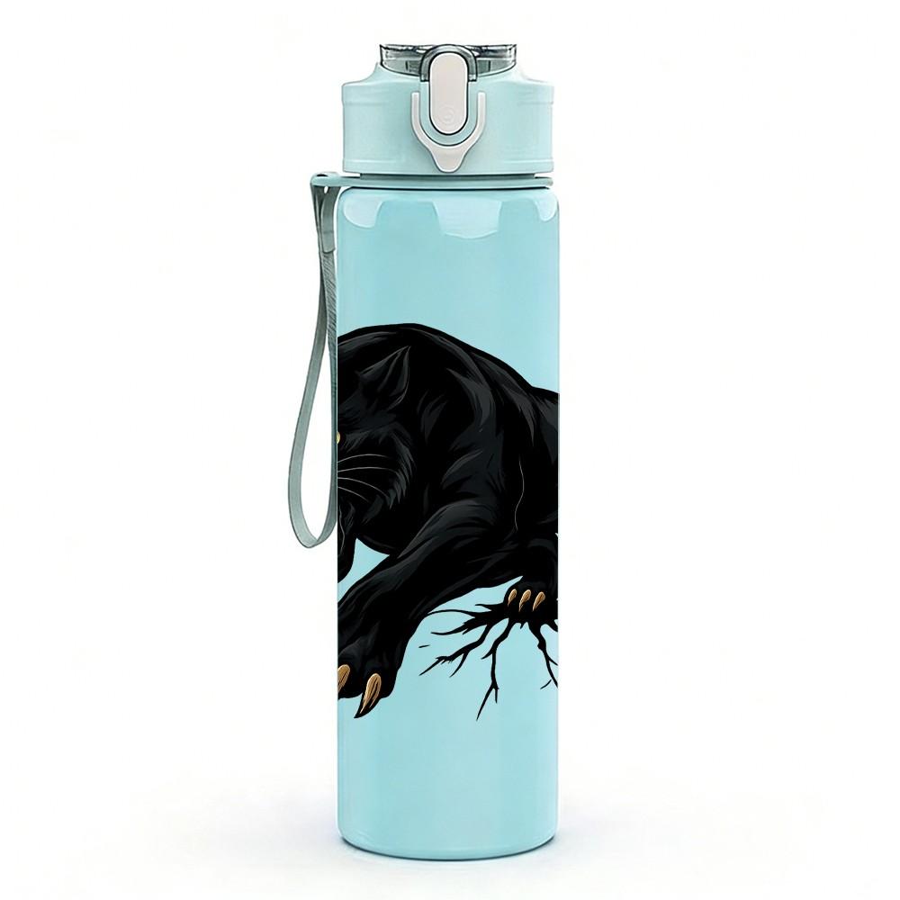 1PC Aggressive Black Panther 750ml Color Plastic Sports Water Bottle Leakproof Flip Straw Lid Suitable for Sports Office Home Use