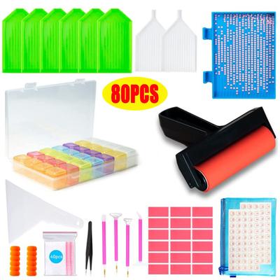 DIY Diamant Malerei Kit Anzug 80-teiliges Set Farbe 28 Aufbewahrungsbox Ellenbogen Bohrer Stift Roller
