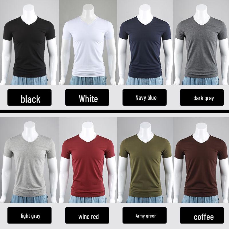 Men's Black V-Neck Slim Cotton T-Shirt - Short-Sleeved Summer Trend