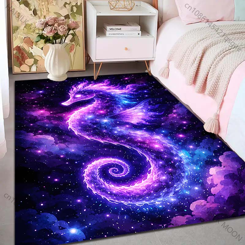 1PC Glowing seahorse in cosmos Print Carpet Rug for Living Room Bedroom Sofa Doormat Home Decor Non-slip Floor Mat