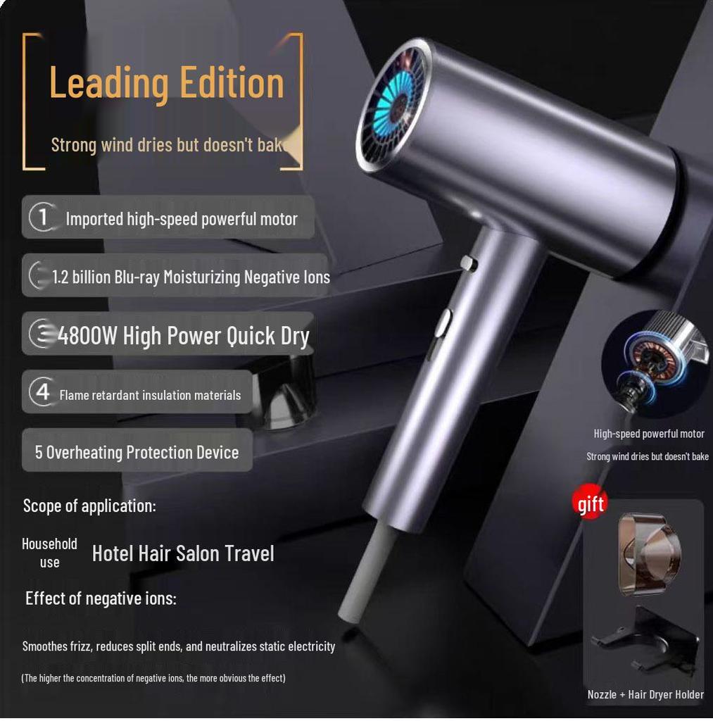 High-Speed Ionic Hair Dryer: Silent, Strong Wind, Quick-Dry, Constant Temperature, High Power for Household and Dormitory Use.