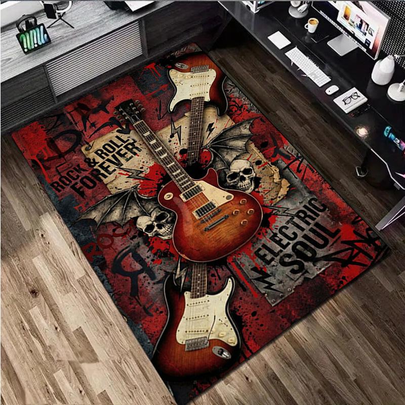 1Pc Guitar Print Rug - home decoration Carpet For Living Room Bedroom Flooring Computer Chair Area Rug