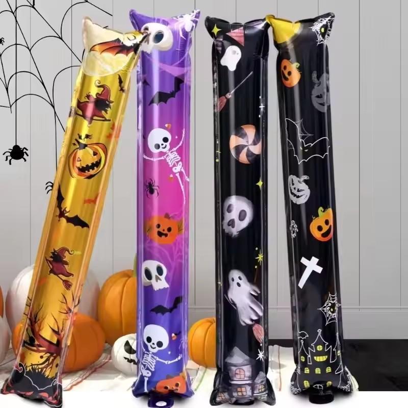 

12pcs Halloween Balloons Inflatable Sticks Holding Strike Stick Balloon Skull Pumpkins Ghost Themed Parties Horror Decor Props