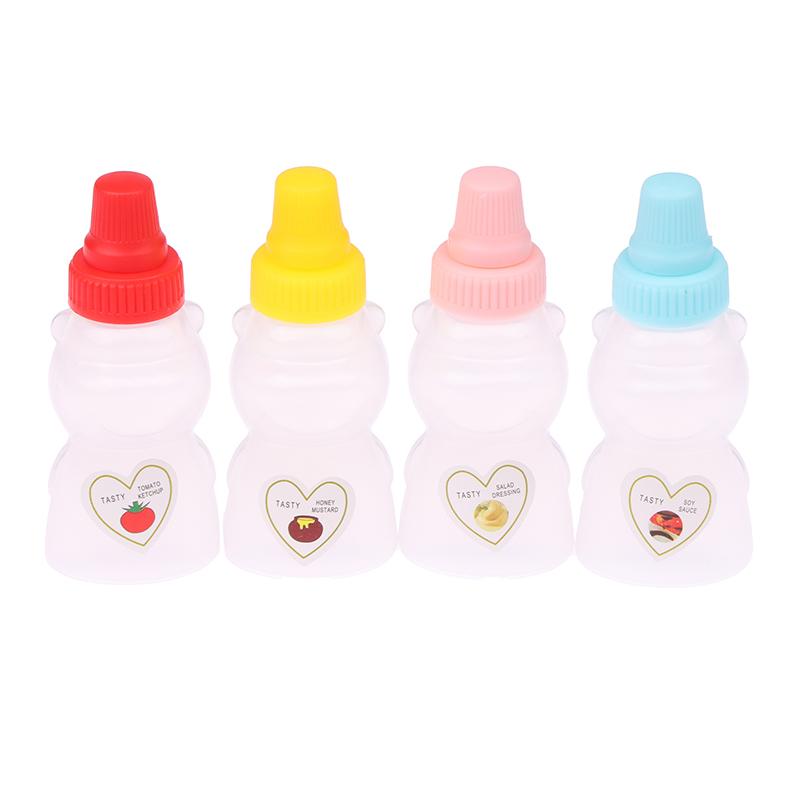 4Pcs Cartoon Mini Bear Sauce Squeeze Bottle Mini Bento Box Soy Sauce Box Tomato Sauce Honey Salad Sauce Container Accessories