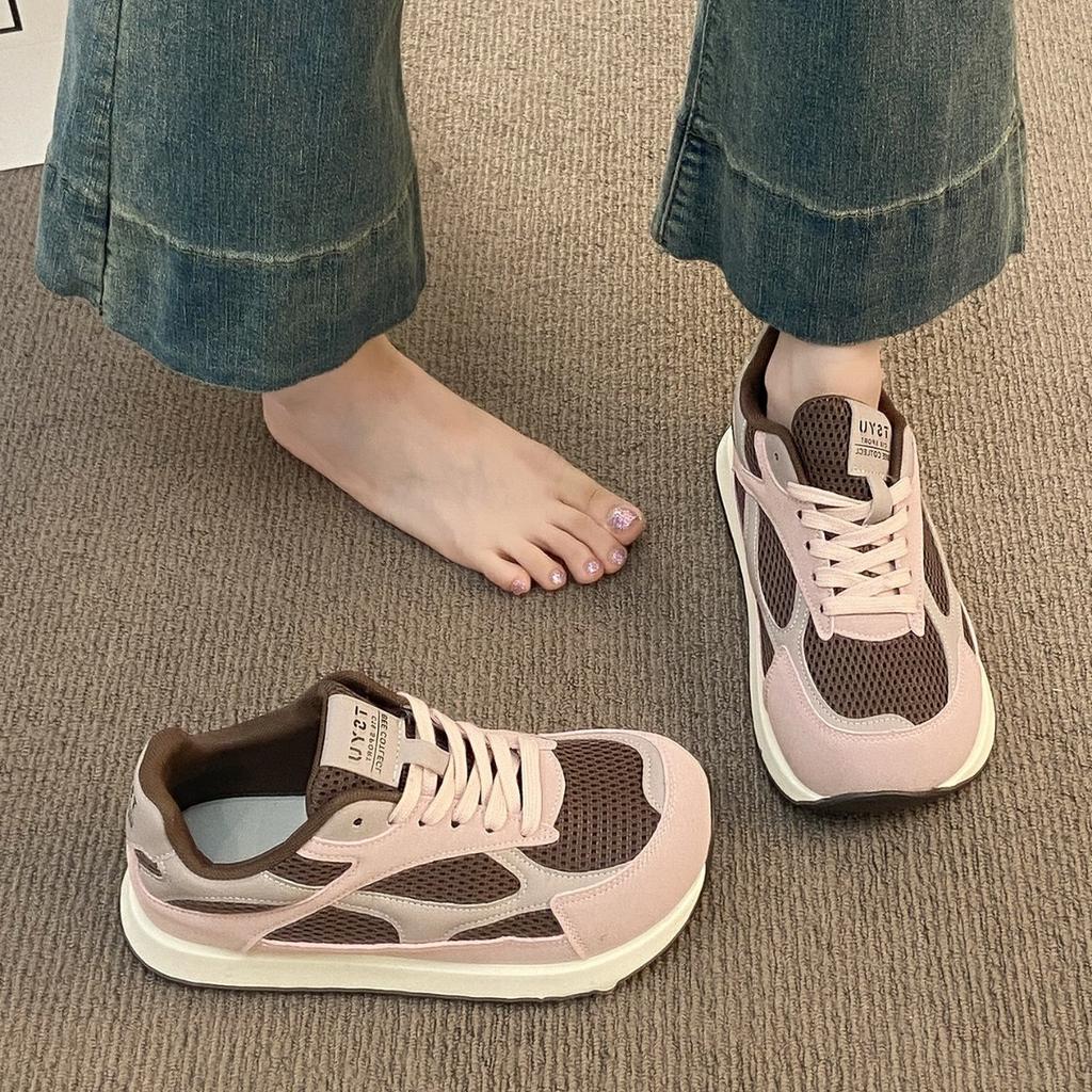 [Uncle Shoes] 2025 Thick-soled Gray Leisure Sports Summer Women's Lightweight New Forrest Gump Shoes German Training Shoes Mesh Surface