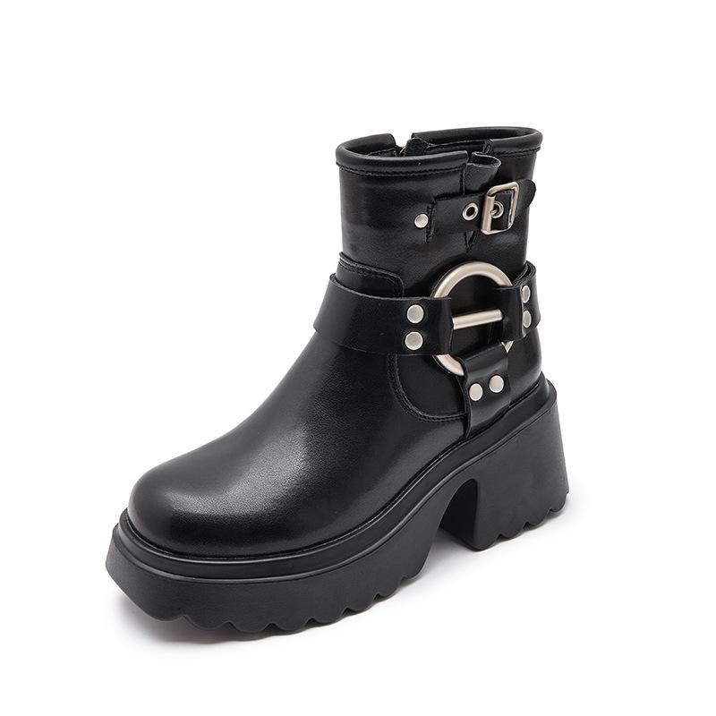 High heels platform Martin boots women's fashion thin boots autumn and winter belt buckle high heels short boots