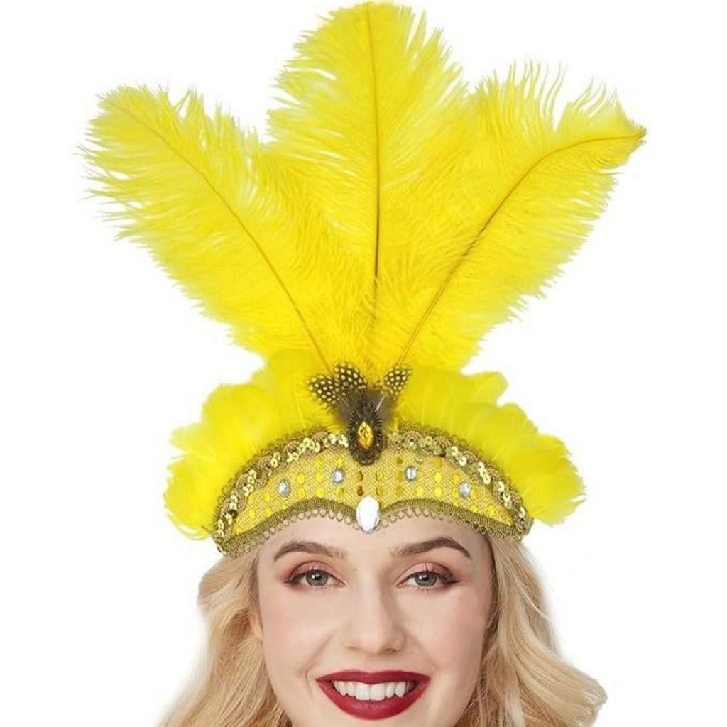 Women Carnival Crystal Crown Feather Headpieces 1920s Flapper Headband Show Girl Feather Headdress Mardi Gras Accessories
