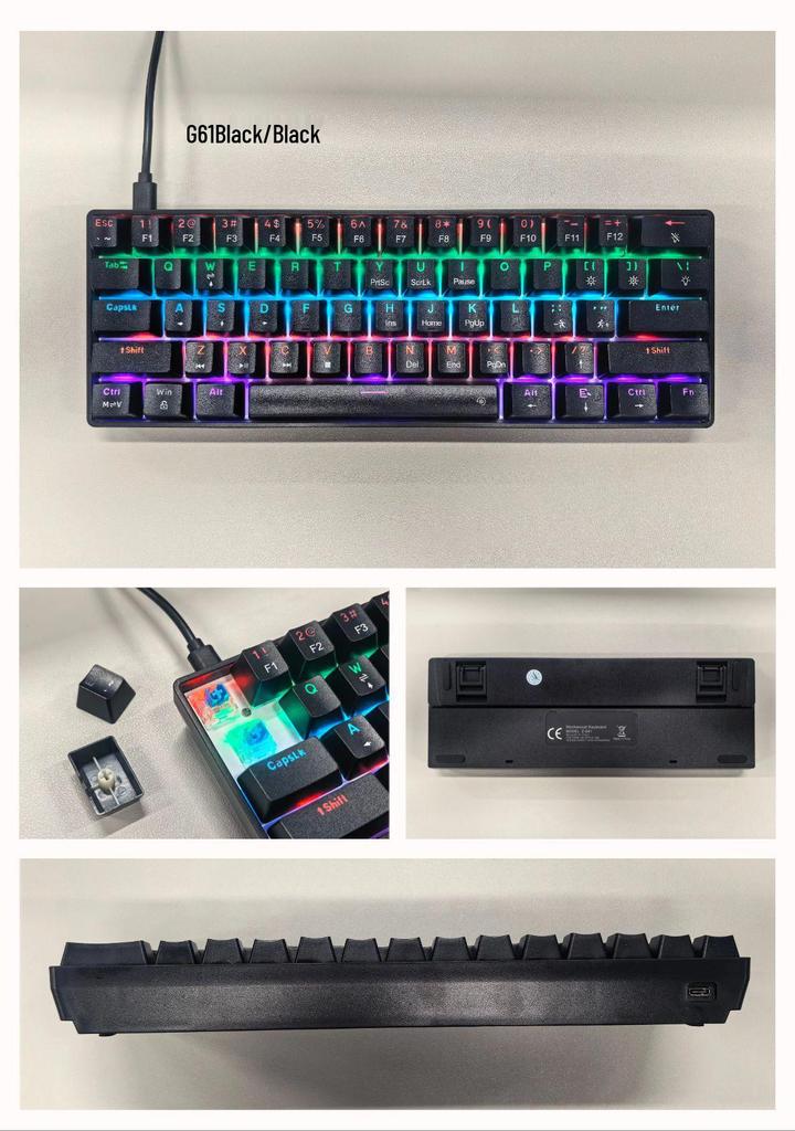 Key Sheng G61 Wired Mechanical Keyboard, 61-Key, Blue Switch, LED Colorful Backlight, Type-C, Gaming.