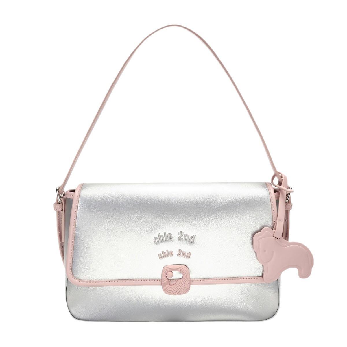 

Silver Beach Girls Small Square Bag Girls 2024 New Sweet Cool Underarm Bag One Shoulder Crossbody Bag