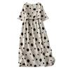 2025 Summer New Travel Polka Dot Cotton and Linen Dress Women's Loose Lace-up Waist Round Neck Short-sleeved Medium and Long Dress