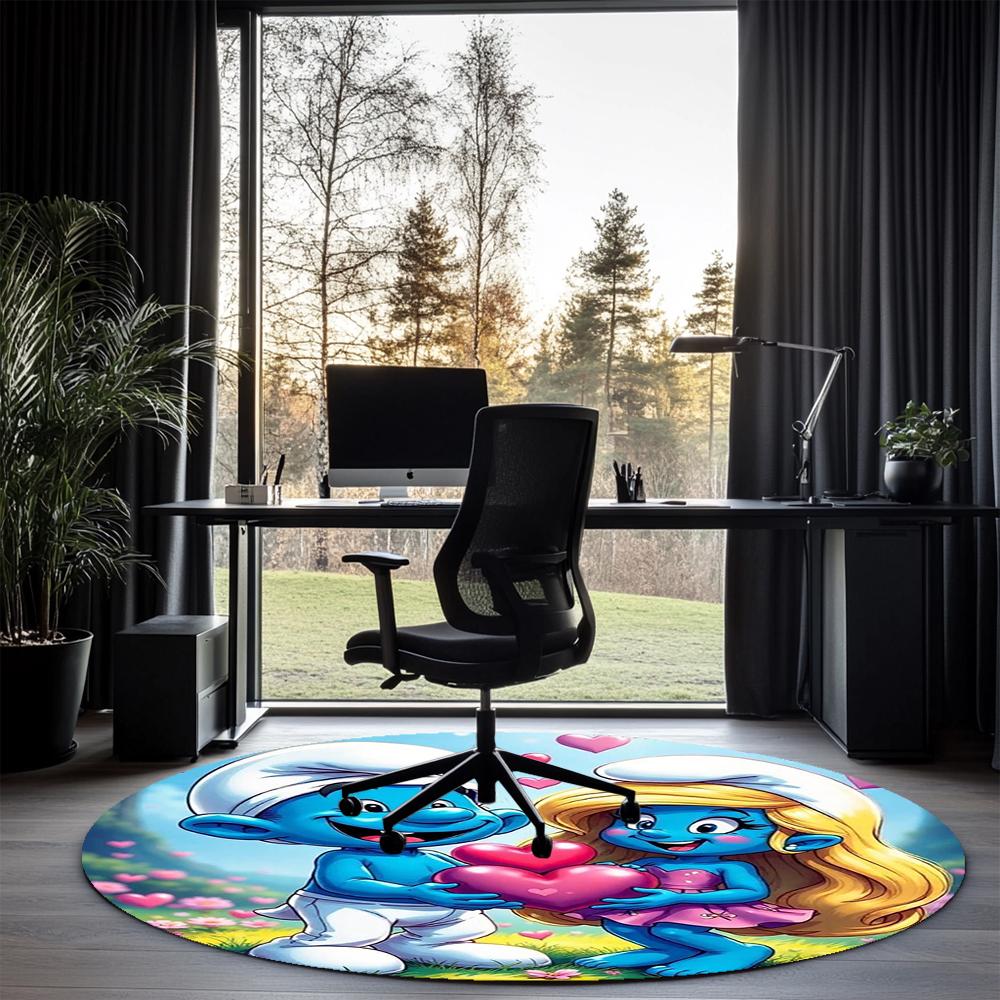 The Smurfs Printed Round Rug Carpet Chair Rug Area Rug Entryway Doormats,for Office Chair Living Room Bedroom Kitchen Room.