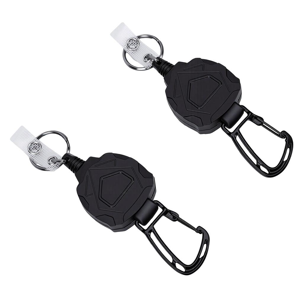 2PCS Retractable Keychain Lost Proof High Elasticity Steel Cable Backpack Key Retractor For Outdoor Hiking Black