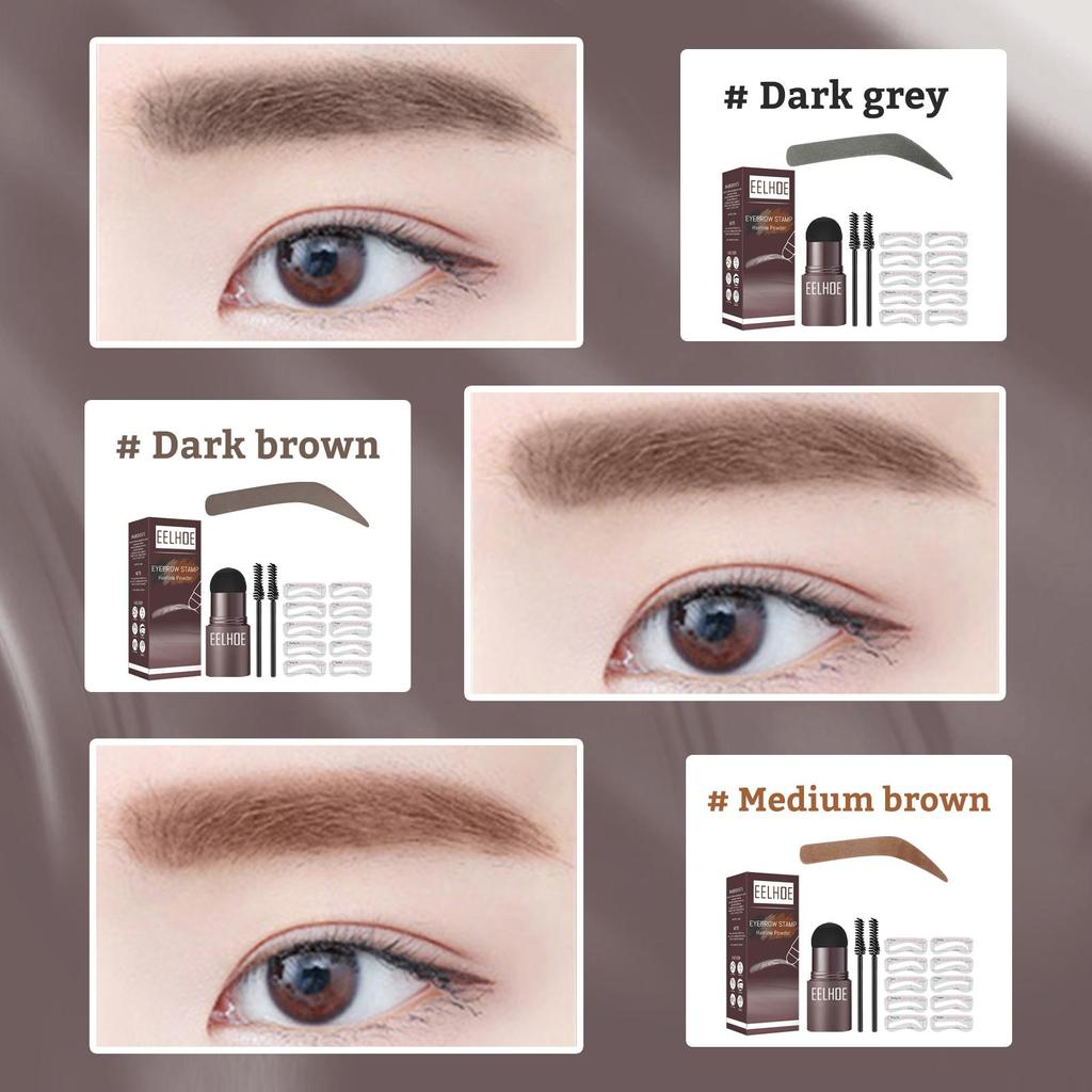 EELHOE Brow Set Perfect Eyebrow Stamp Stencil Kit Eye Brow Stencil Stamp Kit Waterproof Long Lasting Eyebrow Enhancers Brow Shape Stamp (Dark Brown)