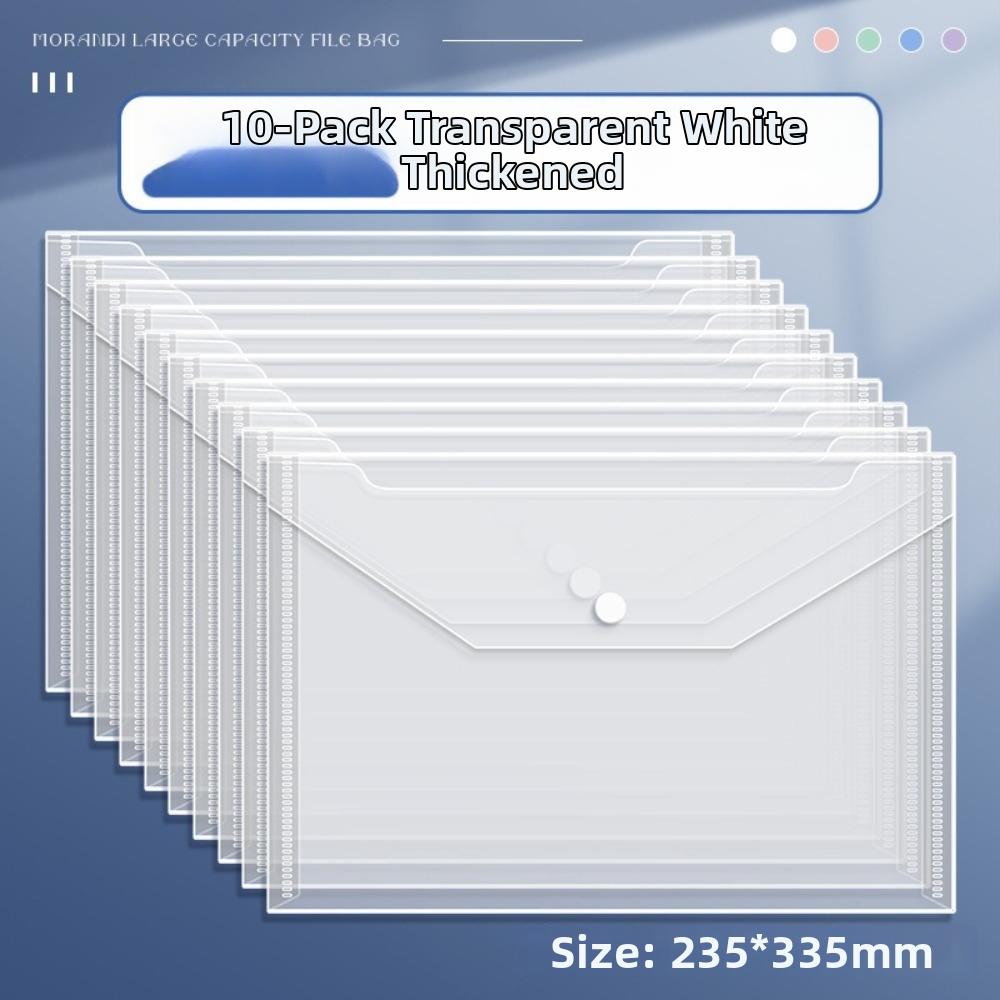 10 Pcs Clear A4 File Folders Plastic Large Capacity Document Pouch Storage Bag Durable Snap Button Closure File Folders