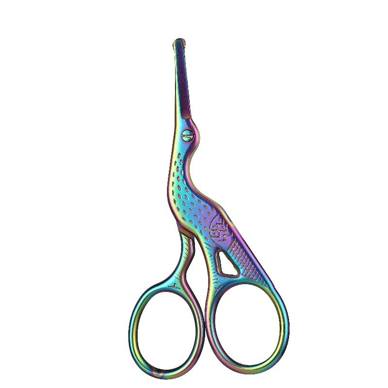 Stainless Steel Nose Hair Scissors round Head Stork Type for Eyebrow Nose Beard Ear Trimming Beauty Grooming Tool
