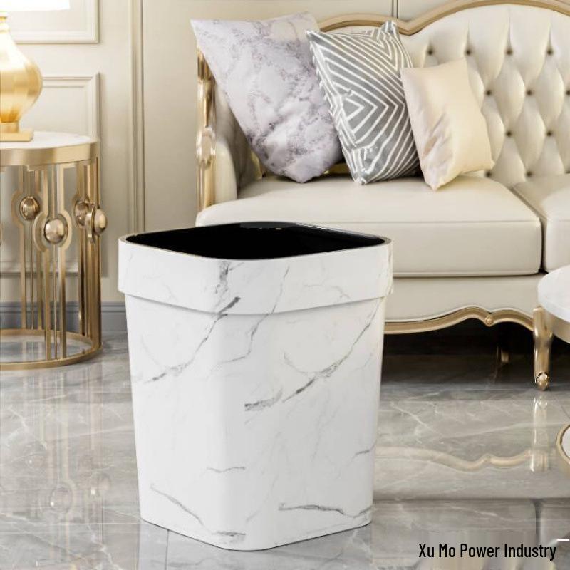 Large Capacity Faux Marble Pattern Trash Can for Office, Home, Hotel, Bathroom, & Living Room - Chinese Style