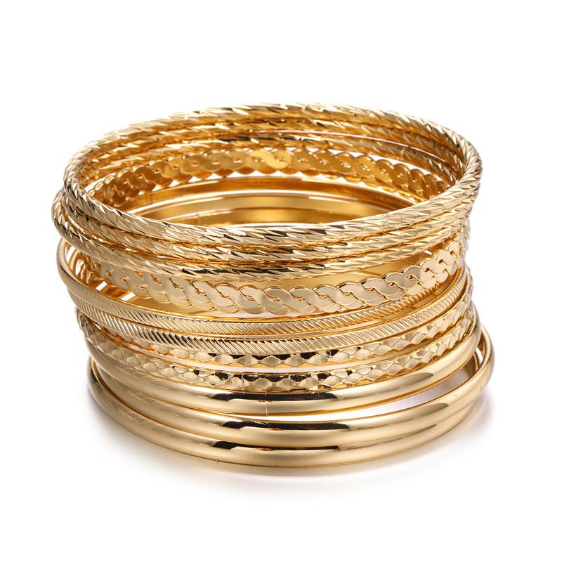 Bohemian-Style 12-Piece Multi-Layer Alloy Bracelet Set for Women