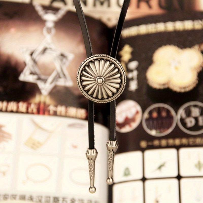 Colier cu șnur Boho Colier Bolo Western Colier Bolo Rotund Vintage Cravată Cowboy Cravată Cowboy din Piele Lanț pentru Pulover Bolo din Piele