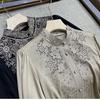 Women's Spring and Autumn Plus Size Standing Collar Hollow Blouse Solid Colour Casual Embroidery Shirt