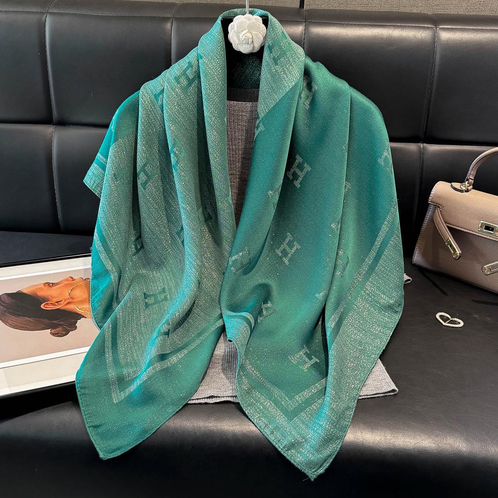 Classic H Temperament Silk Scarf Women'S Tencel Cotton Trend Versatile Imitation Silk Scarf Scarf 90 Square Scarf