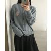 American Personalized Embroidery Pattern Round Neck Long Sleeve Knitted Cardigan Women'S Autumn And Winter Loose Casual Sweater Jacket