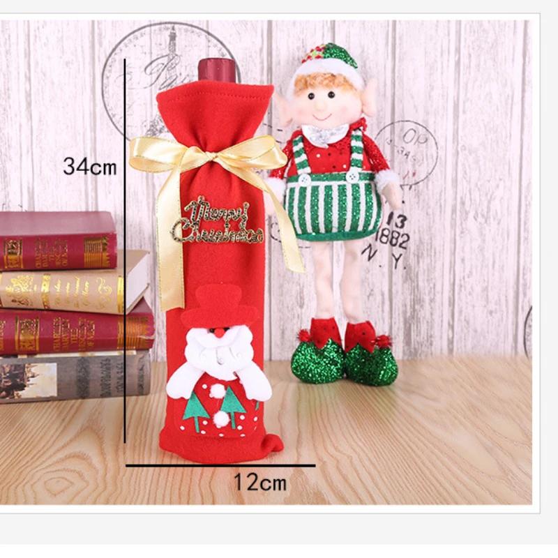 

Cartoon Dining Table Santa Claus Red Wine Bottle Cover New Christmas Flannel Wine Cover Wine Bottle Bags Christmas Supplies