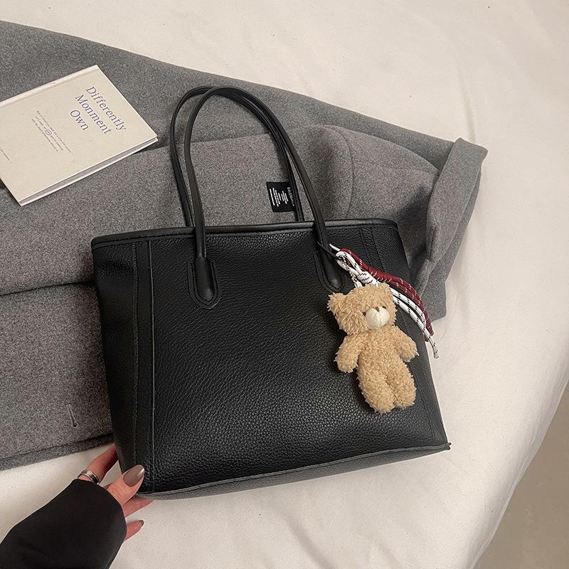 Large Capacity Fashion Tote Bag Women Detachable Charm Faux Leather Shoulder Bucket Purse Commuter Handbag